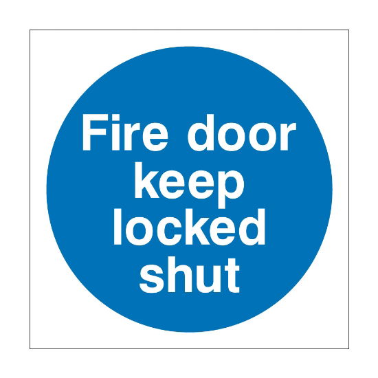 Fire door keep locked shut sign, 100mm x 100mm, 1mm Rigid Plastic - from Tiger Supplies Ltd - 515-01-78