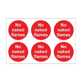 No Naked Flames - 100mm Diameter Self Adhesive Vinyl Sign - Pack of 30