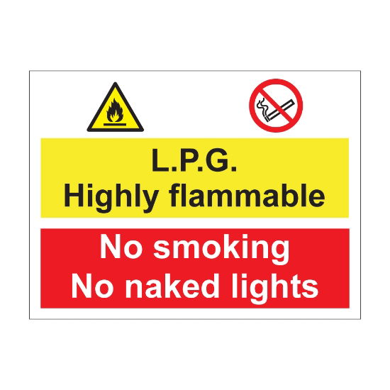 LPG Highly Flammable No Smoking 600mm x 450mm - 1mm Rigid Plastic