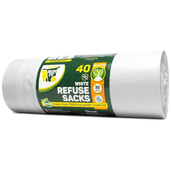 Drawstring Bin Liners - White - 30 Litre - 40 Bags