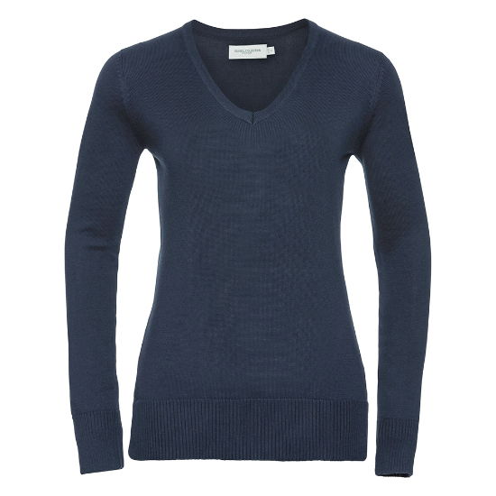 J710F Womens V-Neck Knit Sweater Navy