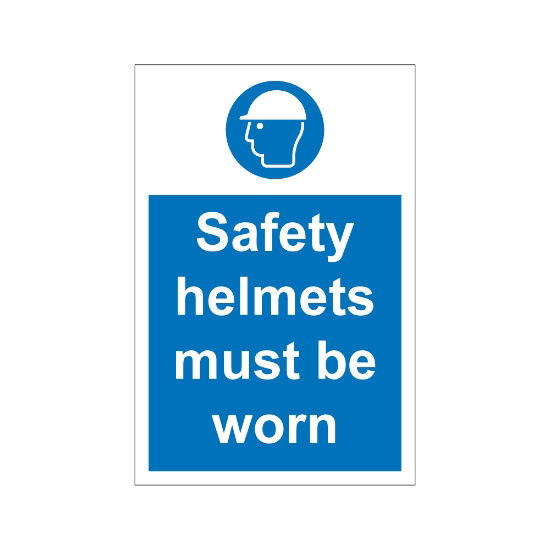 Safety Helmets Must Be Worn 200mm x 300mm - 1mm Rigid Plastic Sign