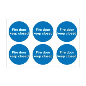 Fire Door Keep Closed - 100mm Diameter Self Adhesive Vinyl Sign - Pack of 30