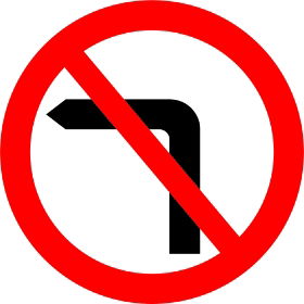 750mm No Left Turn - Black Plastic Sign