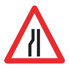 Road narrows left sign, 750mm Tri, Zintec - from Tiger Supplies Ltd - 575-05-19