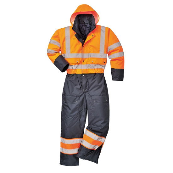 S485 Hi Vis Contrast Lined Coverall - Orange/Navy 