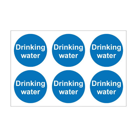 Drinking Water - 100mm Diameter Self Adhesive Vinyl Sign - Pack of 30