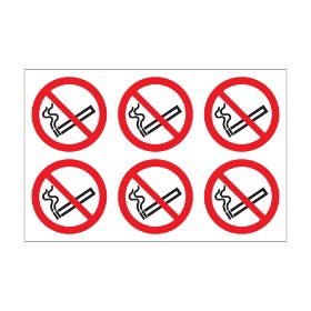 No Smoking Label - 100mm Diameter Self Adhesive Vinyl Sign - Pack of 30