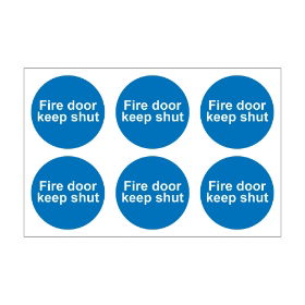 Fire Door Keep Shut - 100mm Diameter Self Adhesive Vinyl Sign - Pack of 30