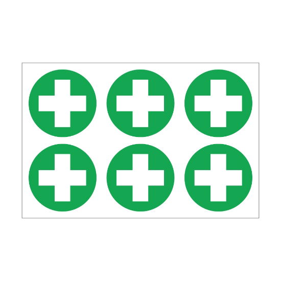 First Aid Cross - 100mm Diameter Self Adhesive Vinyl Sign - Pack of 30