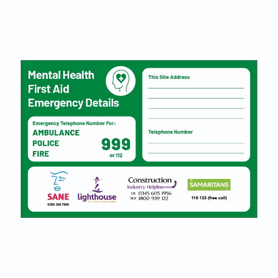 Mental Health First Aid Emergency Details - 300mm x 200mm x 1mm Rigid Plastic