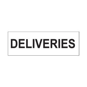 Deliveries sign, 300 x 100mm, 1mm Rigid Plastic - from Tiger Supplies Ltd - 560-04-38