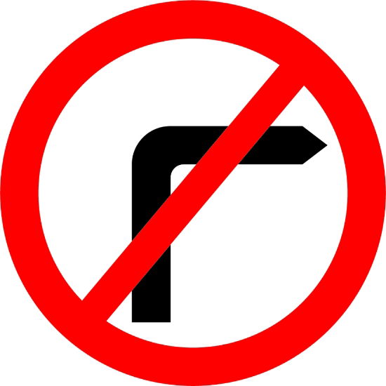 750mm No Right Turn - Black Plastic Sign