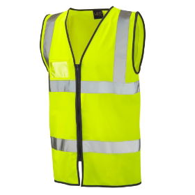 Hi Vis Zip Front & ID Pocket Waist Coat - Yellow