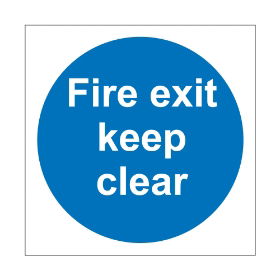 Fire exit keep clear sign, 100mm x 100mm, 1mm Rigid Plastic - from Tiger Supplies Ltd - 515-01-84