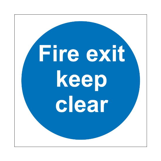 Fire exit keep clear sign, 100mm x 100mm, 1mm Rigid Plastic - from Tiger Supplies Ltd - 515-01-84