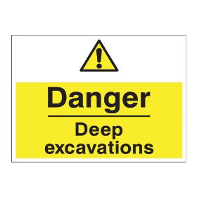 Danger deep e x cavations sign, 600 x 450mm, 1mm Rigid Plastic - from Tiger Supplies Ltd - 530-03-14